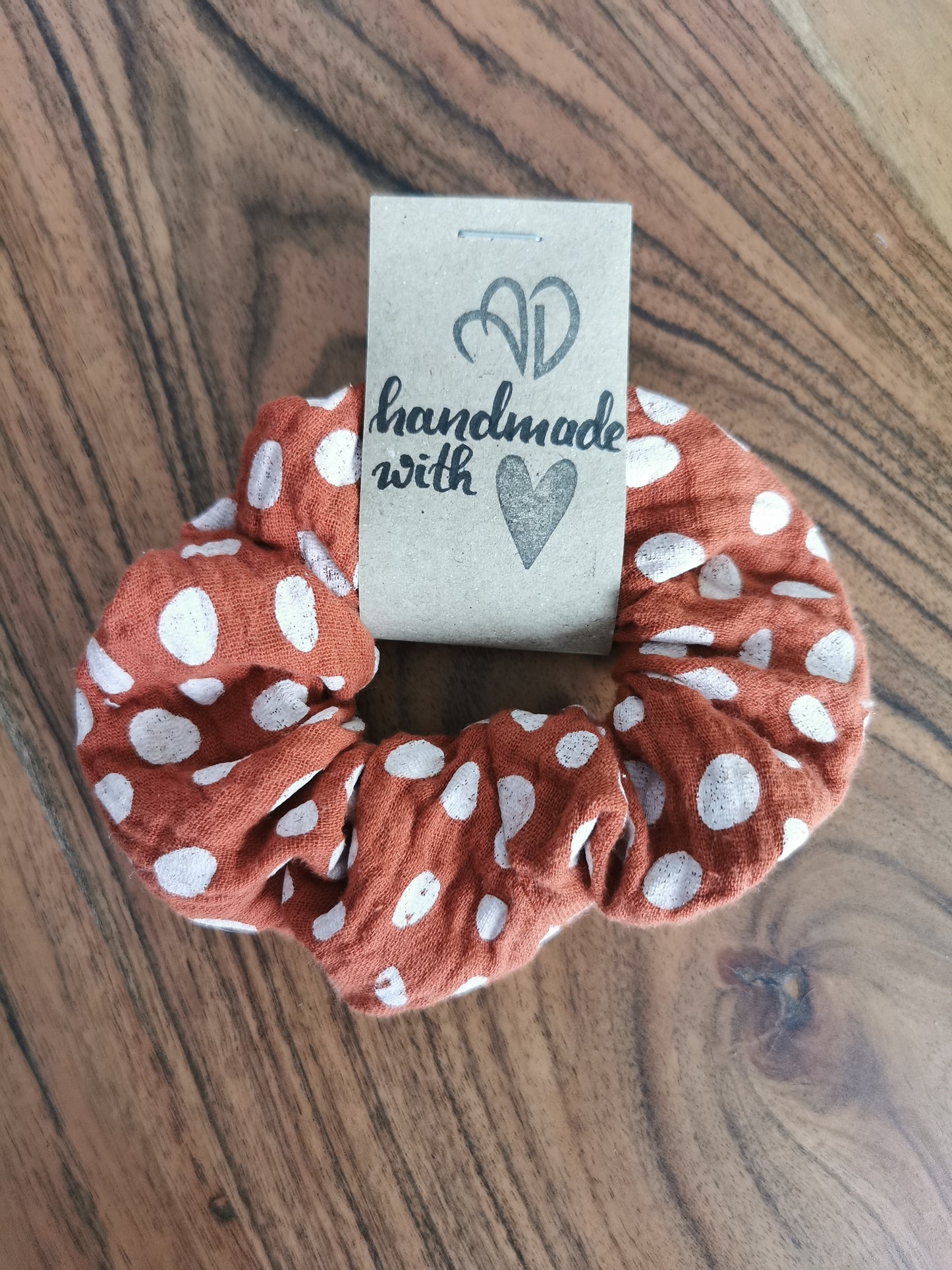 Scrunchie Musselin Rost mit weißen Punkten